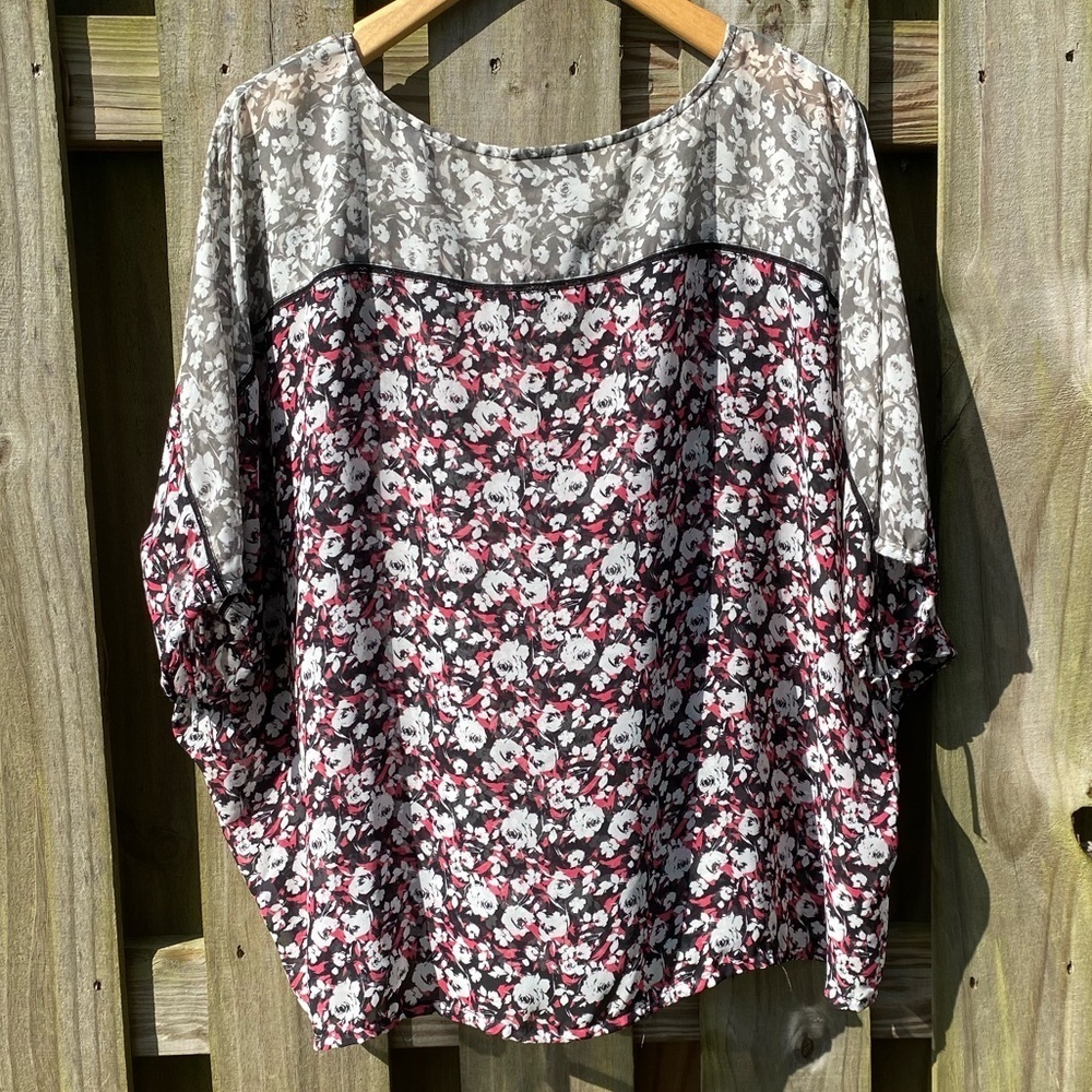 Lane Bryant Floral Dolman Sleeves Oversized Sheer Blouse